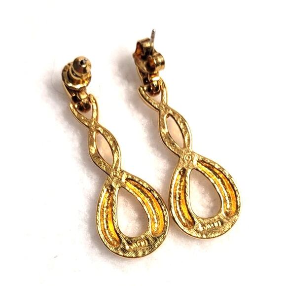 Vintage Avon Goldtone Vintage Pierced Earrings Twisted Dangle Hoops 1 1/2" - Picture 5 of 5